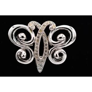 Puccini Vintage Butterfly Pin Brooch Rhinestone Crystal Silver Tone Signed BinF